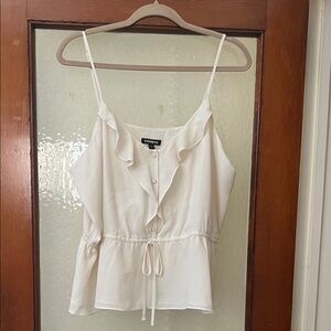 Express Cream Ruffle Button-Down Blouse